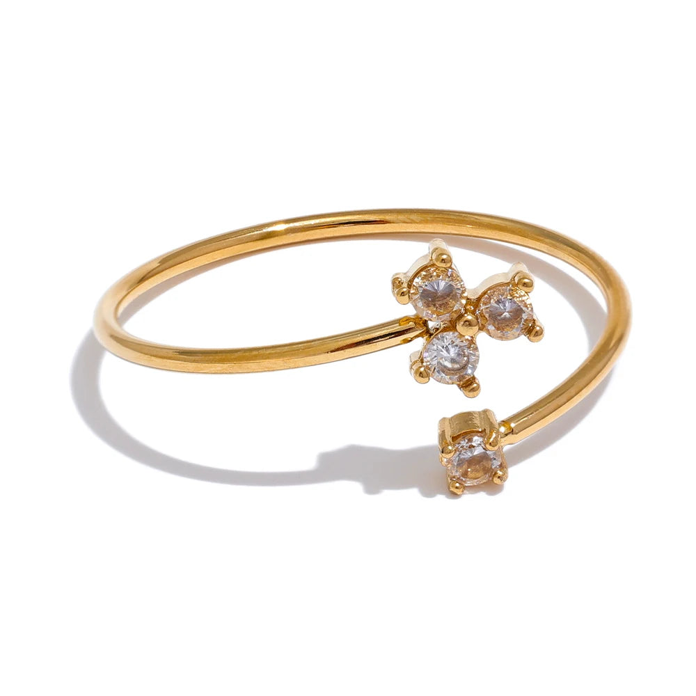 Cubic zirconia flower thin adjustable ring - product image