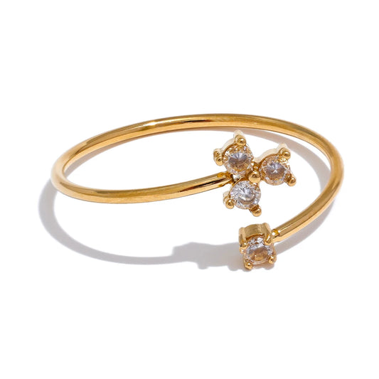 Cubic zirconia flower thin adjustable ring - product image