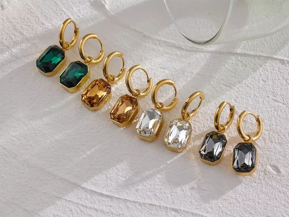 Cubic zirconia green square drop earrings - product image