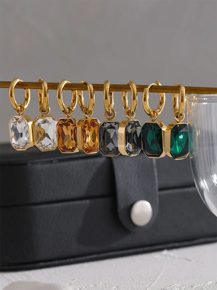 Cubic zirconia green square drop earrings - product image