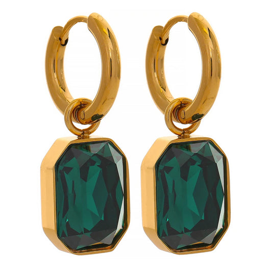 Cubic zirconia green square drop earrings - product image