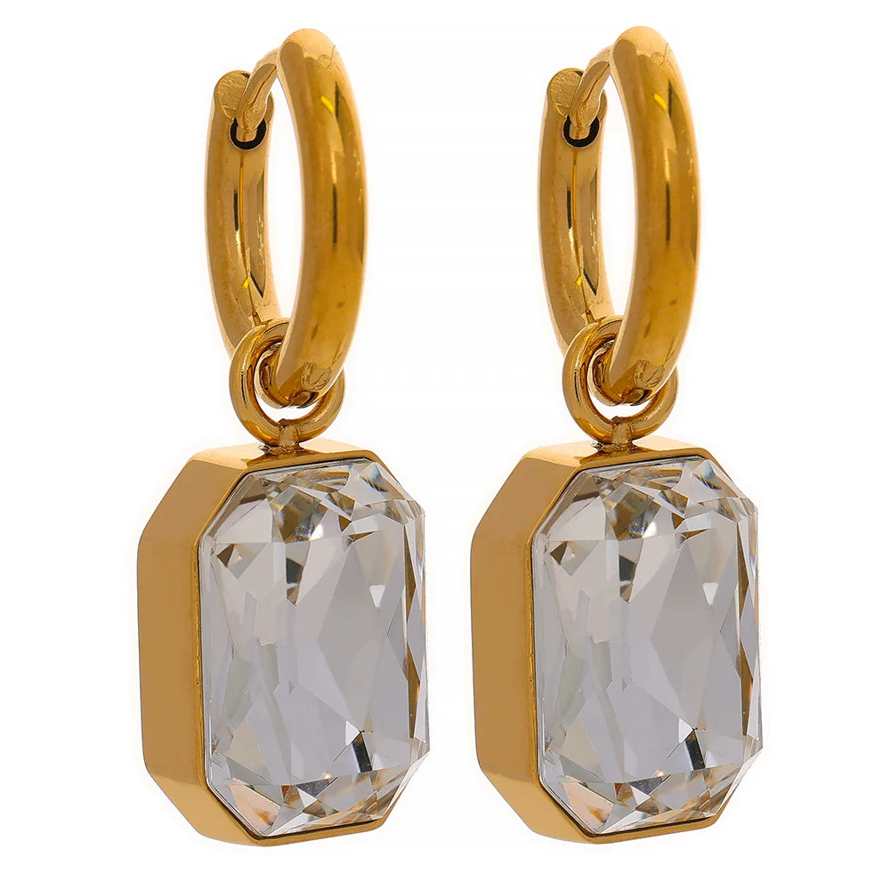 Cubic zirconia green square drop earrings - product image