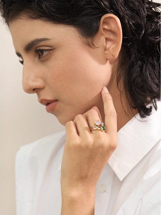 Cubic zirconia heart adjustable fashion open ring - product image