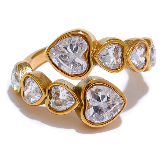 Cubic zirconia heart adjustable fashion open ring - product image
