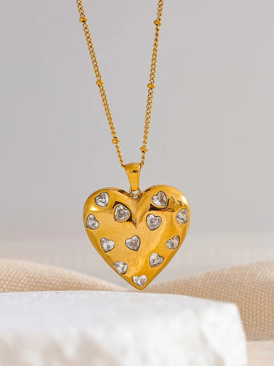 Cubic zirconia heart love necklace pendant - product image