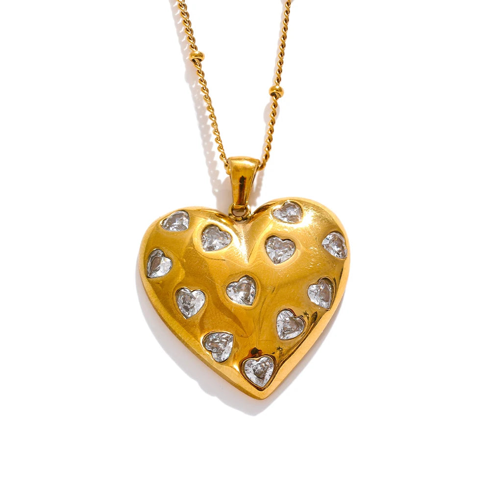 Cubic zirconia heart love necklace pendant - product image