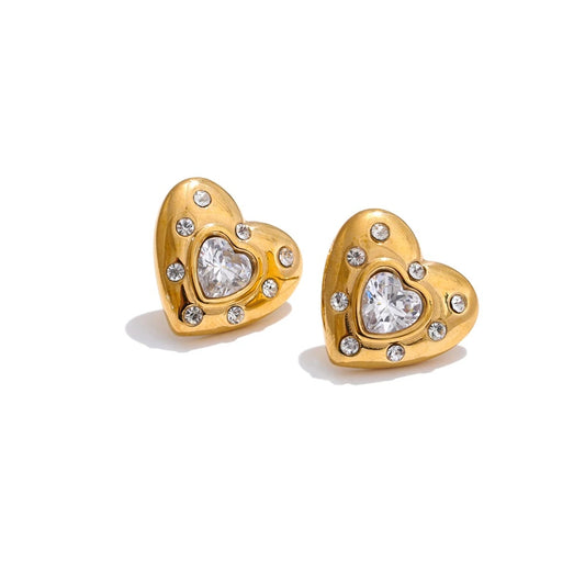 Cubic zirconia heart love stud earrings - product image