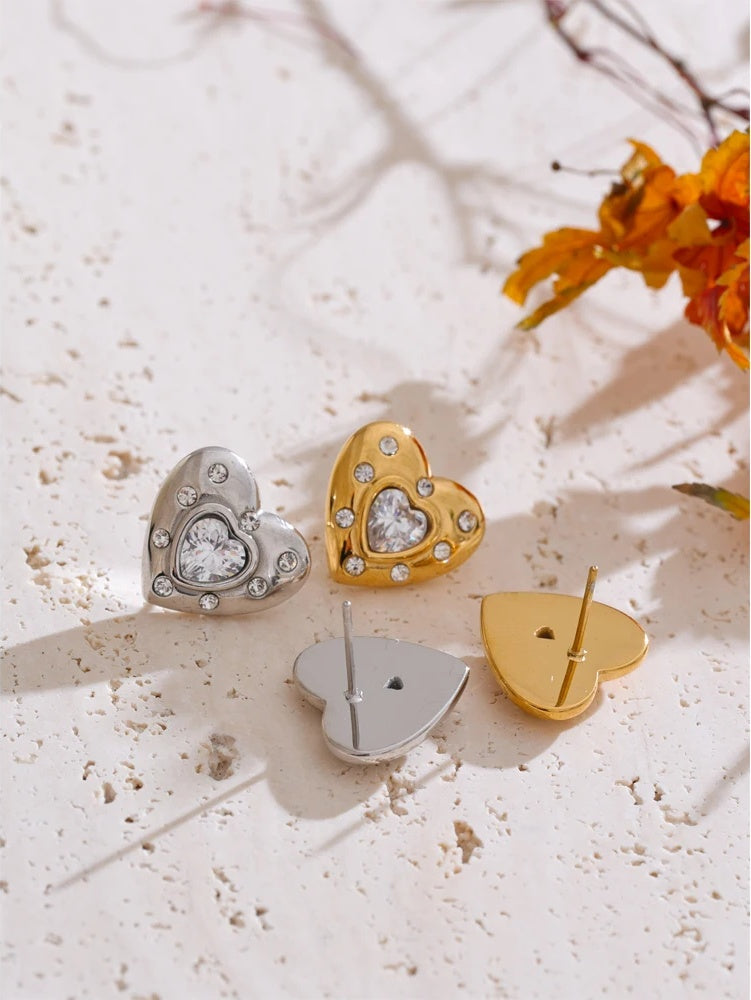 Cubic zirconia heart love stud earrings - product image