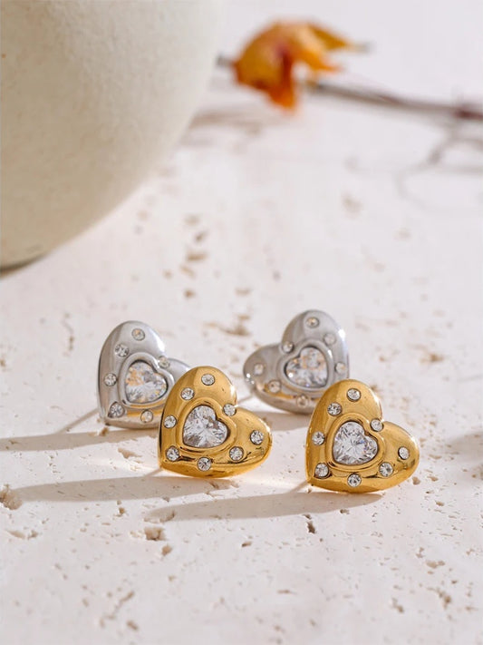 Cubic zirconia heart love stud earrings - product image