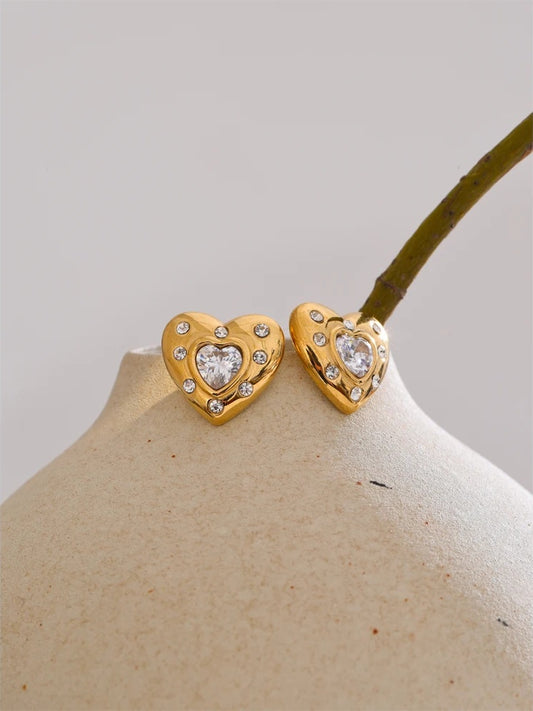 Cubic zirconia heart love stud earrings - product image