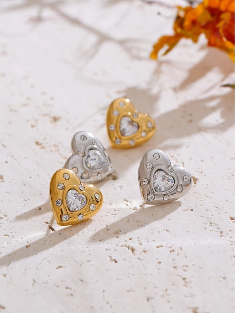 Cubic zirconia heart love stud earrings - product image