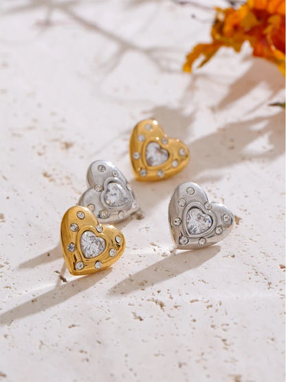 Cubic zirconia heart love stud earrings - product image