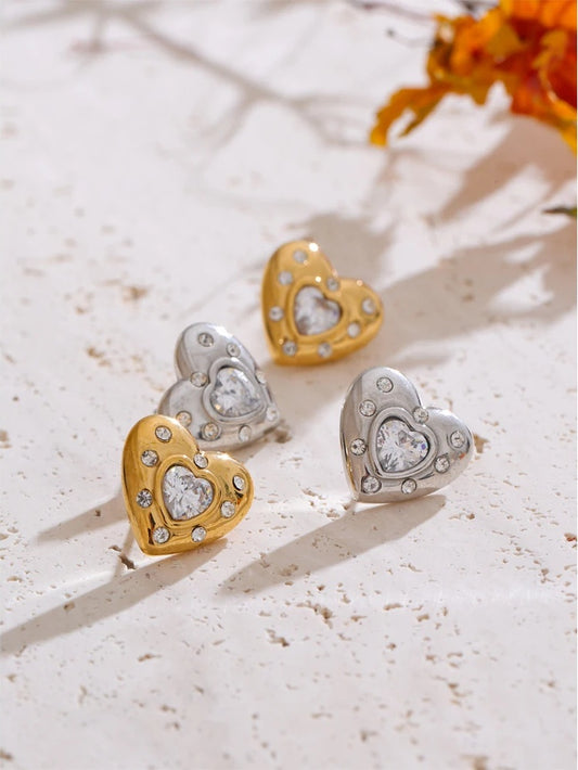 Cubic zirconia heart love stud earrings - product image