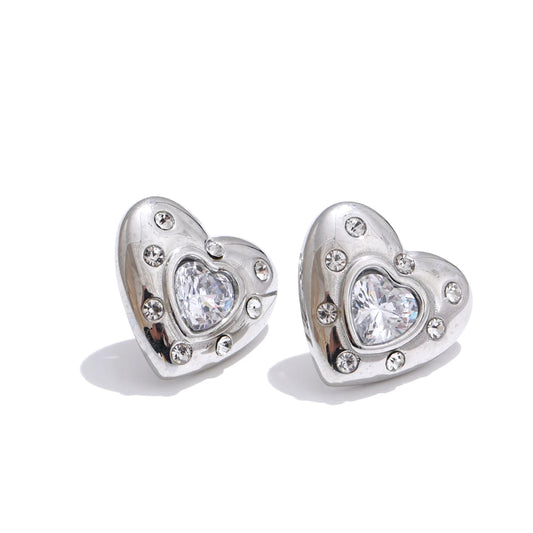 Cubic zirconia heart love stud earrings - product image