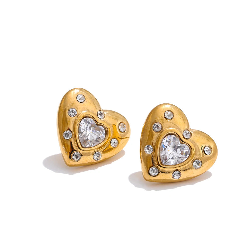 Cubic zirconia heart love stud earrings - product image