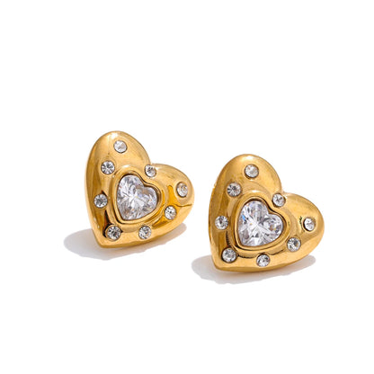 Cubic zirconia heart love stud earrings - product image