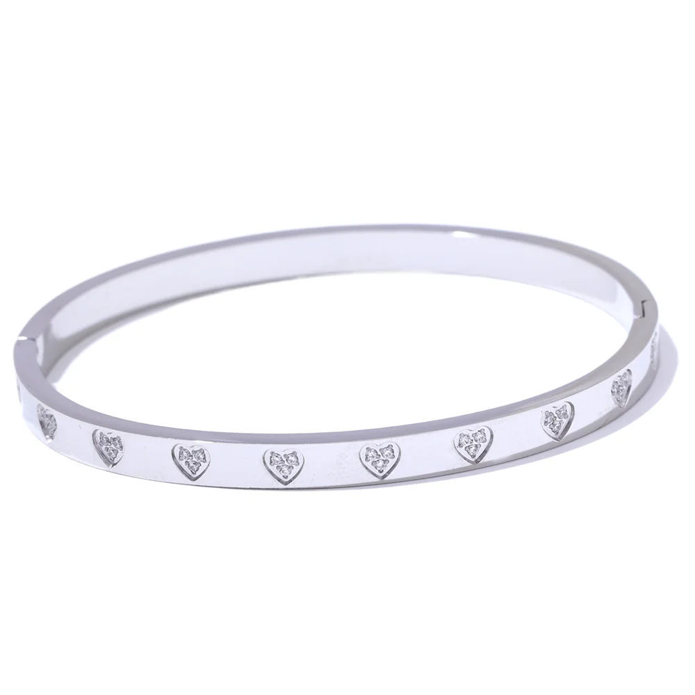 Cubic zirconia heart pattern fashion bangle bracelet - product image