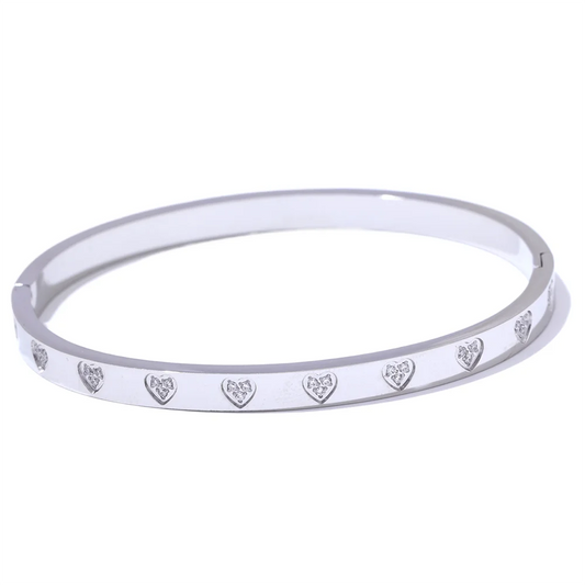 Cubic zirconia heart pattern fashion bangle bracelet - product image
