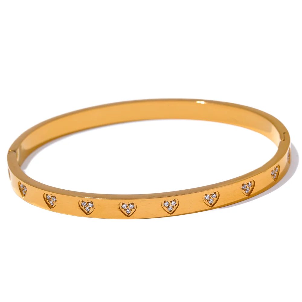 Cubic zirconia heart pattern fashion bangle bracelet - product image