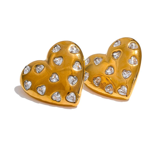 Cubic zirconia heart stud earrings women - product image