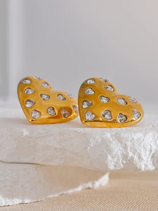 Cubic zirconia heart stud earrings women - product image