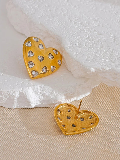Cubic zirconia heart stud earrings women - product image