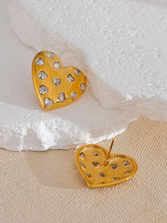 Cubic zirconia heart stud earrings women - product image