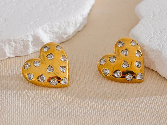 Cubic zirconia heart stud earrings women - product image