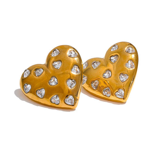Cubic zirconia heart stud earrings women - product image