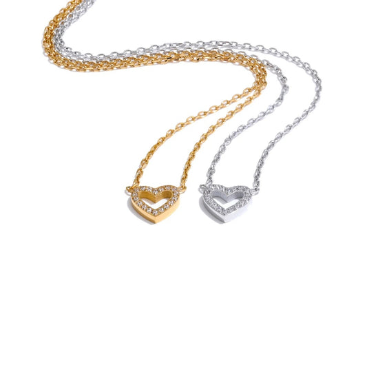 Cubic zirconia hollow heart pendant necklace - product image