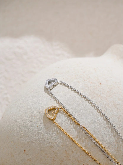 Cubic zirconia hollow heart pendant necklace - product image