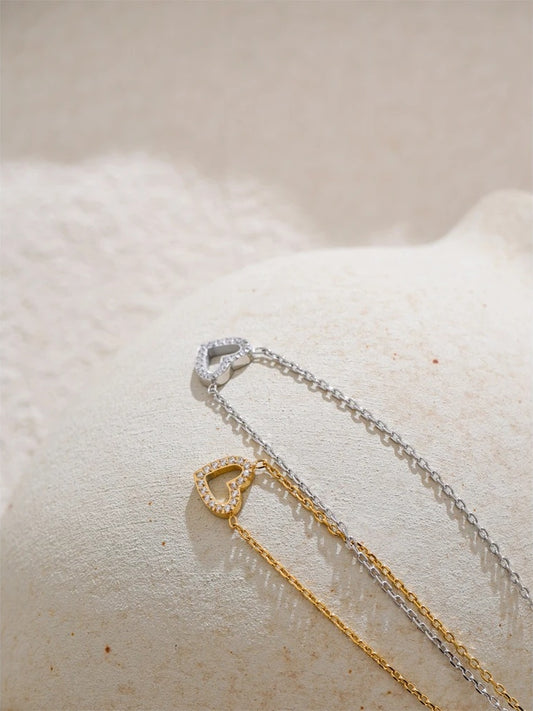 Cubic zirconia hollow heart pendant necklace - product image