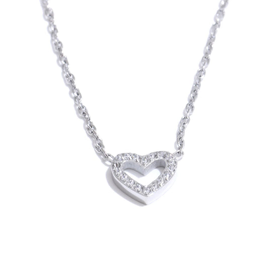 Cubic zirconia hollow heart pendant necklace - product image