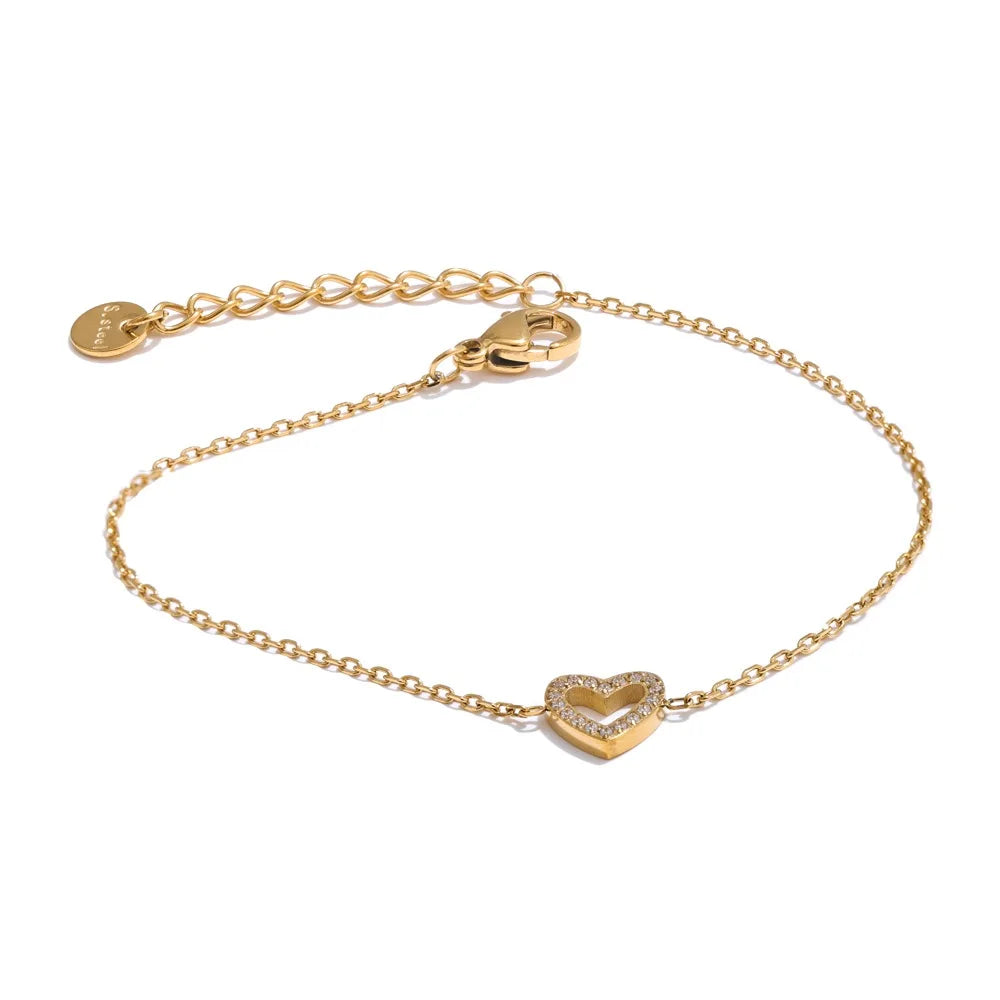 Cubic zirconia hollow heart pendant necklace - product image