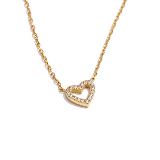 Cubic zirconia hollow heart pendant necklace - product image