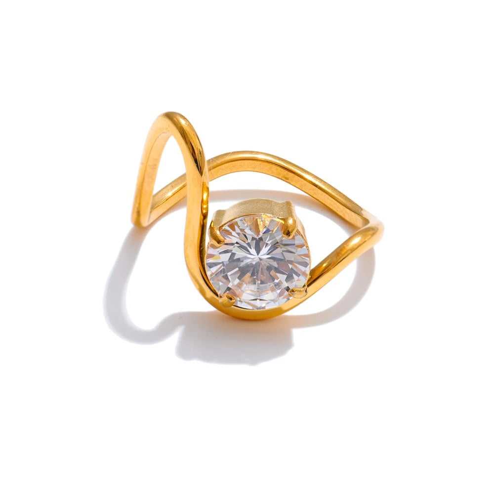 Cubic zirconia irregular minimalist thin ring - product image