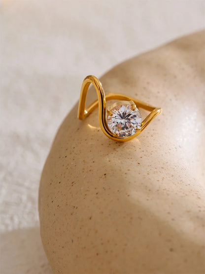Cubic zirconia irregular minimalist thin ring - product image