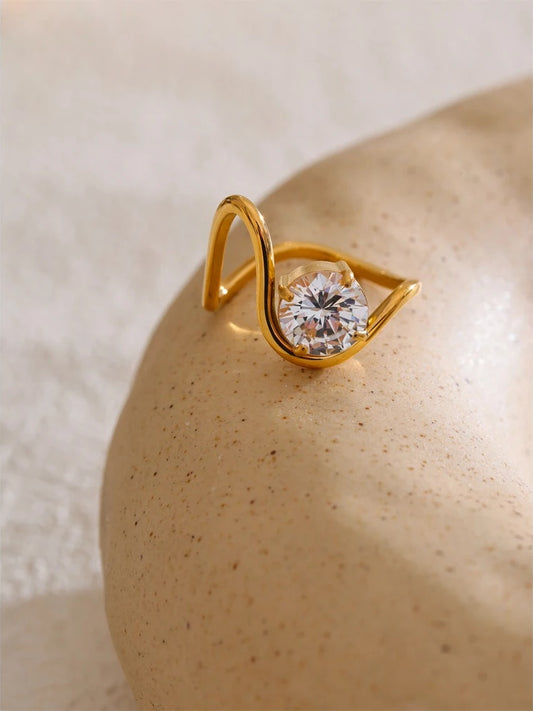 Cubic zirconia irregular minimalist thin ring - product image