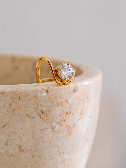 Cubic zirconia irregular minimalist thin ring - product image