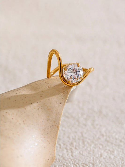 Cubic zirconia irregular minimalist thin ring - product image