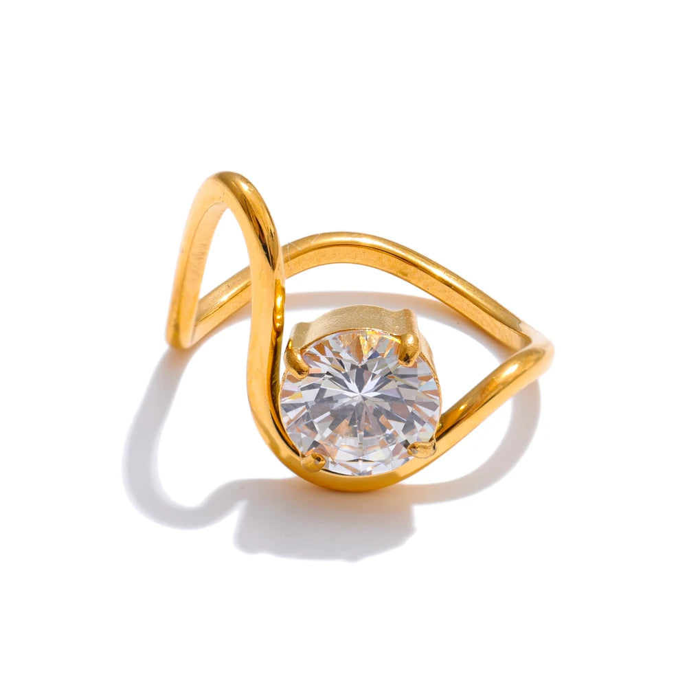 Cubic zirconia irregular minimalist thin ring - product image
