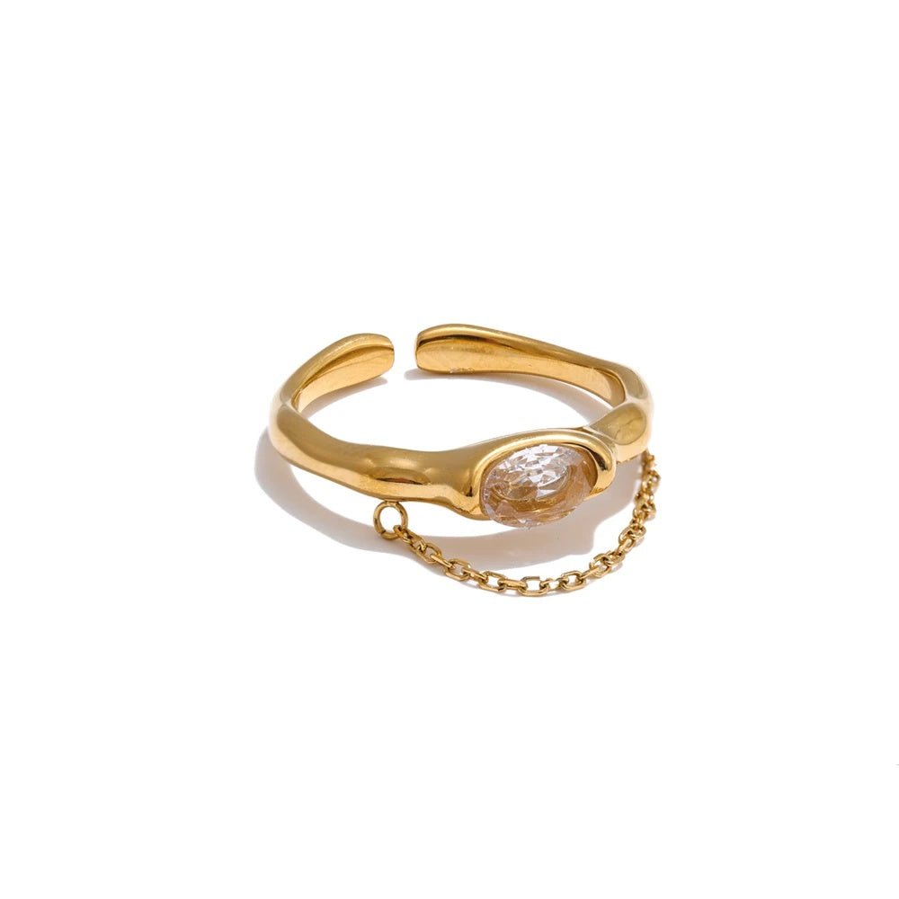 Cubic zirconia modern chain drop ring - product image