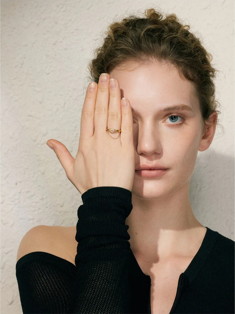 Cubic zirconia modern chain drop ring - product image