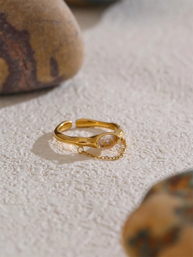 Cubic zirconia modern chain drop ring - product image
