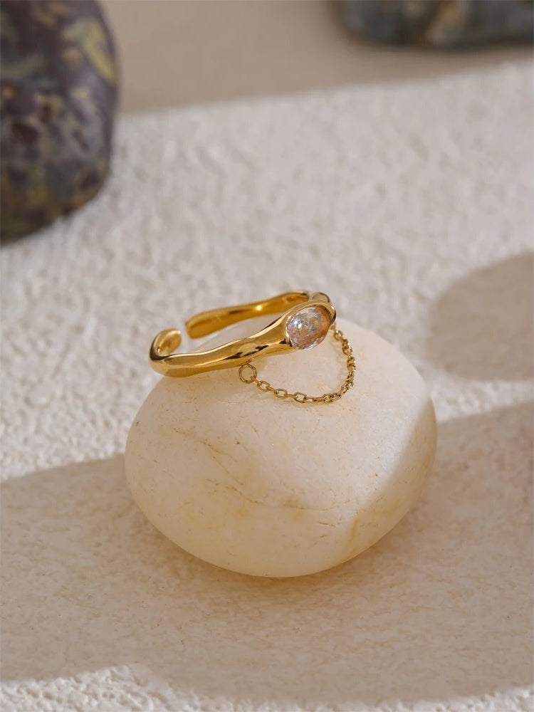 Cubic zirconia modern chain drop ring - product image