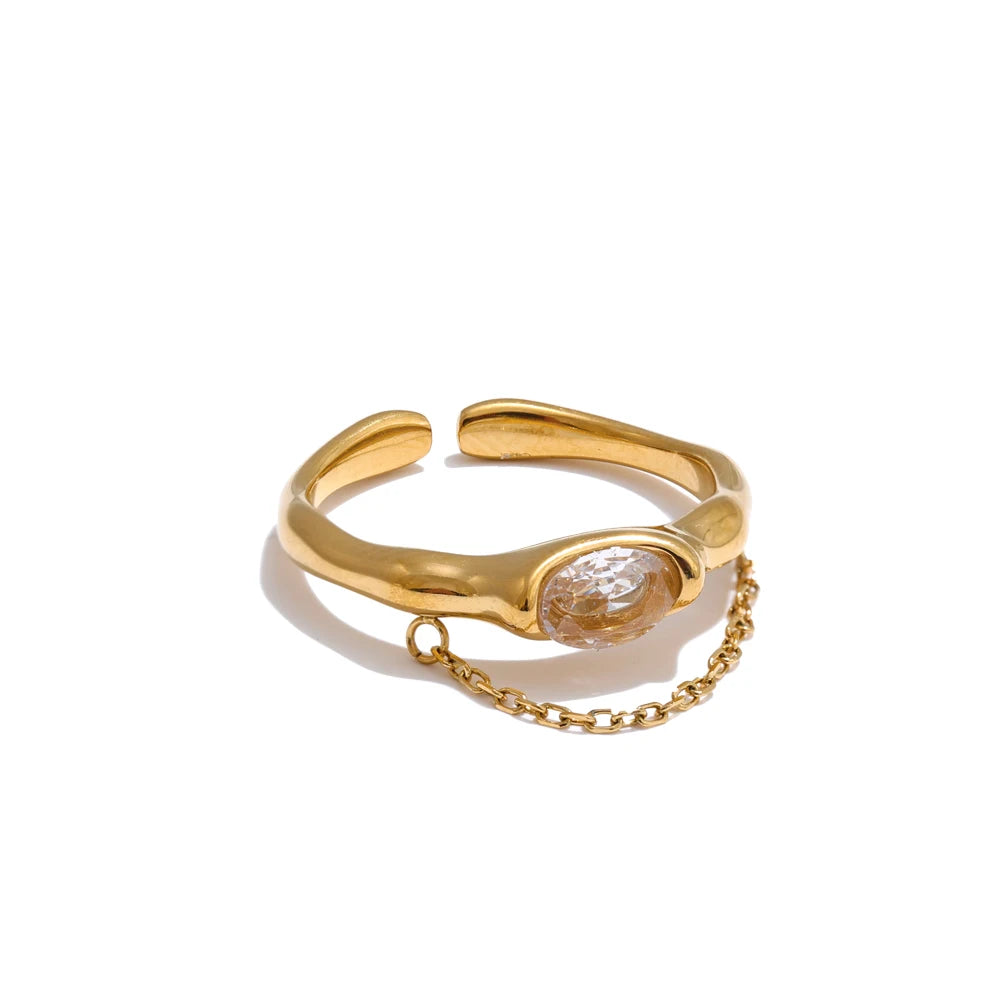 Cubic zirconia modern chain drop ring - product image