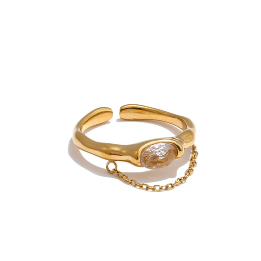 Cubic zirconia modern chain drop ring - product image
