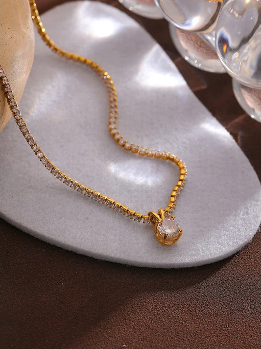 Cubic zirconia modern pendant chain necklace - product image