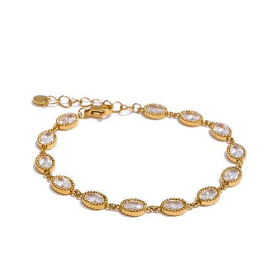 Cubic zirconia oval chain bracelet earrings set - product image