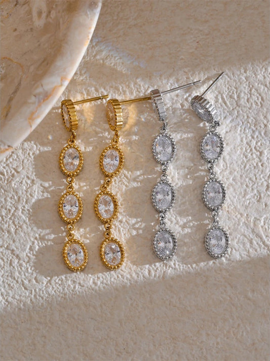 Cubic zirconia oval chain bracelet earrings set - product image